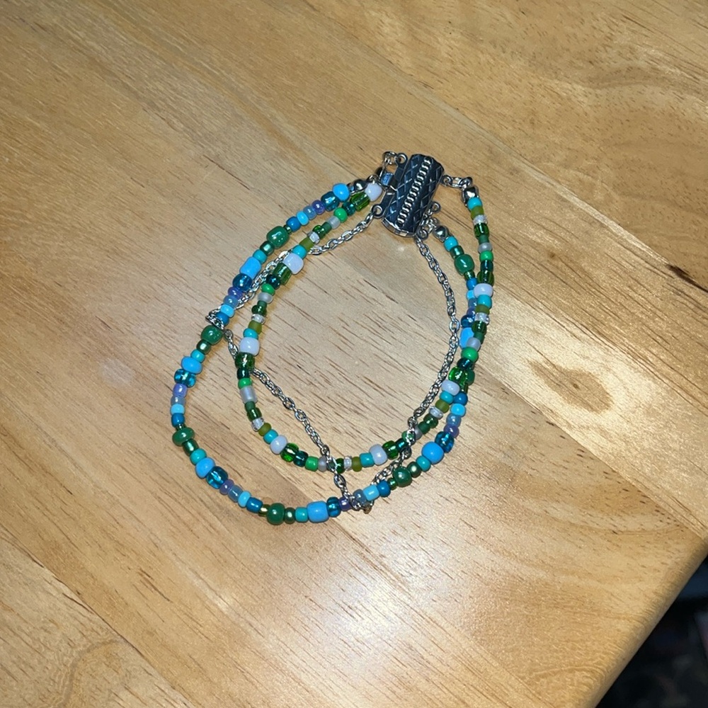 Multilayer blue and green bracelet